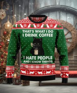 Black Cat Drink Coffee Ugly Christmas Sweater