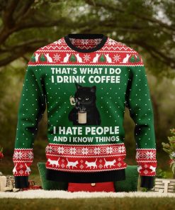Black Cat Drink Coffee Ugly Christmas Sweater