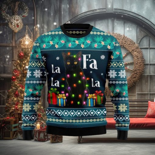 Black Cat Falalala Knitted Ugly Xmas Sweater