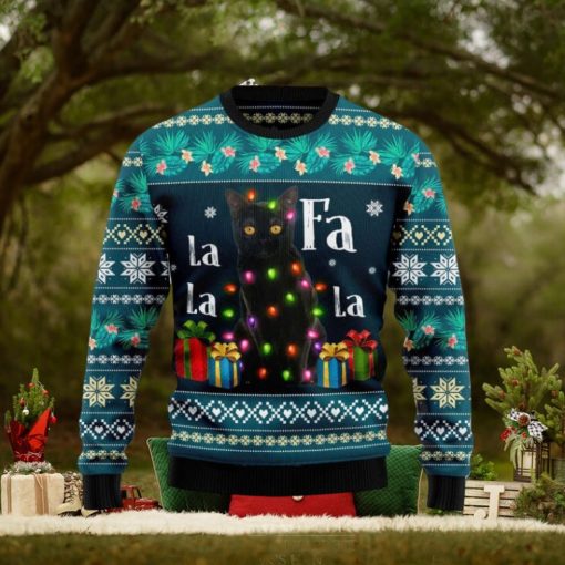 Black Cat Falalala Knitted Ugly Xmas Sweater