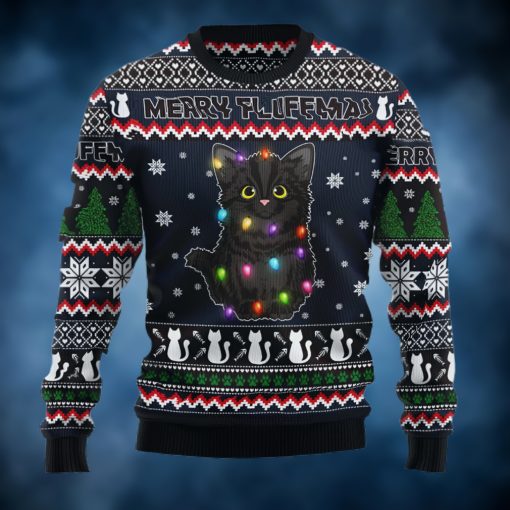 Black Cat Fluffmas Ugly Christmas Sweater