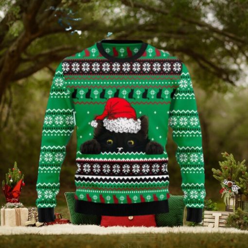 Black Cat Hide Christmas Ugly Christmas Sweater Gift Knitting Sweater