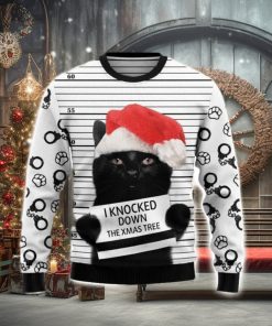 Black Cat Knocked Down Ugly Christmas Sweater 3D Gift Christmas Funny