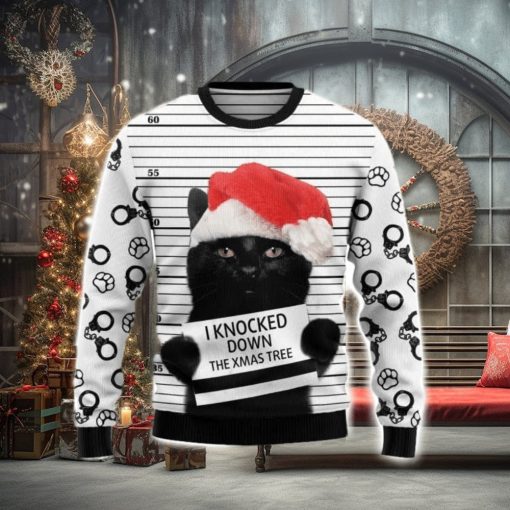 Black Cat Knocked Down Ugly Christmas Sweater 3D Gift Christmas Funny