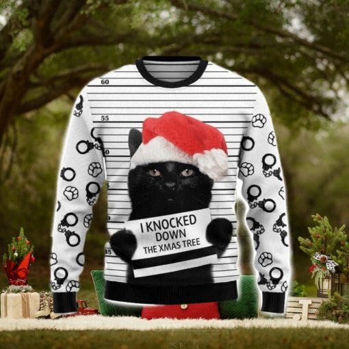 Black Cat Knocked Down Ugly Christmas Sweater 3D Gift Christmas Funny
