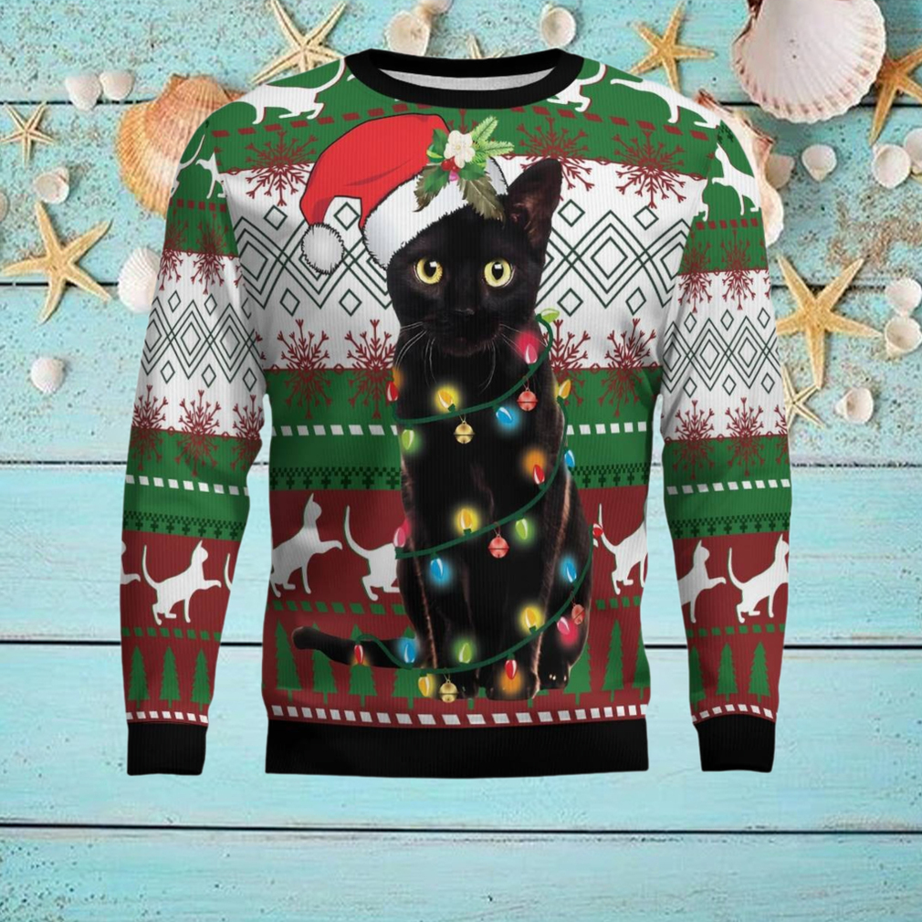 Black Cat Light Christmas Ugly Christmas Sweater Black Cat Light Christmas Ugly Christmas Sweater