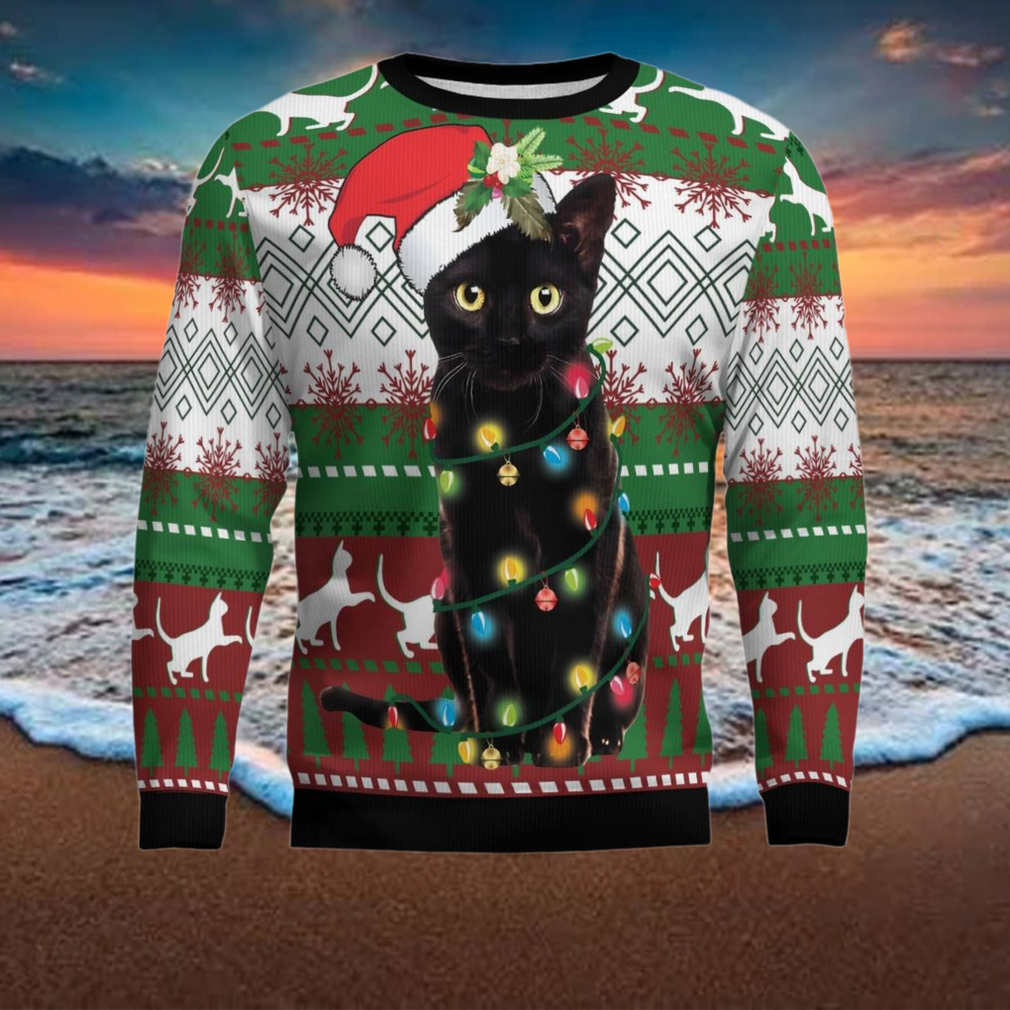 Black Cat Light Christmas Ugly Christmas Sweater Black Cat Light Christmas Ugly Christmas Sweater