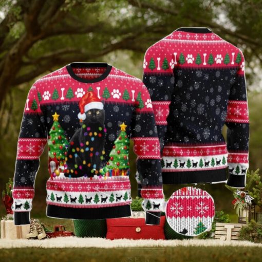 Black Cat Light Ugly Christmas Sweater AOP All Over Printed Sweater