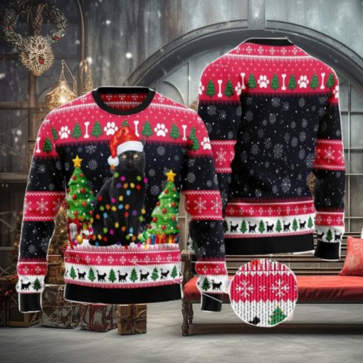 Black Cat Light Ugly Christmas Sweater AOP All Over Printed Sweater