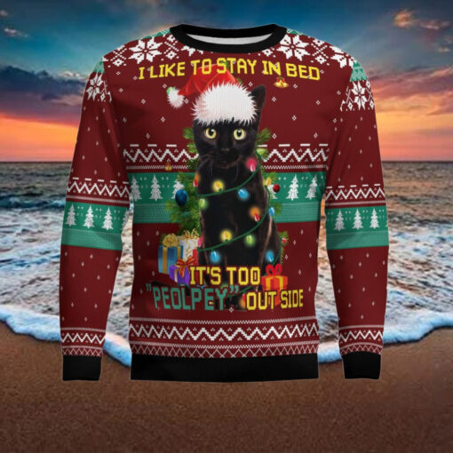 Black Cat Like Stay To In Bed Xmas Ugly Christmas Sweater