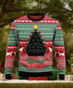 Black Cat Meowy All Over Printed Knitted Wool Xmas Sweater
