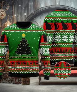 Black Cat Meowy Christmas All Over Print Ugly Xmas Wool Sweater