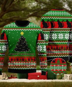 Black Cat Meowy Christmas All Over Print Ugly Xmas Wool Sweater