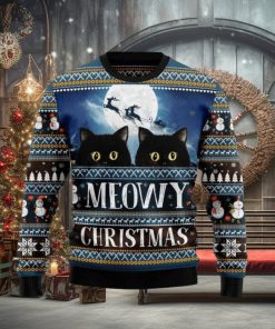 Black Cat Meowy Christmas All Over Printed Xmas Knitted Sweater