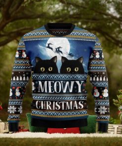 Black Cat Meowy Christmas All Over Printed Xmas Knitted Sweater