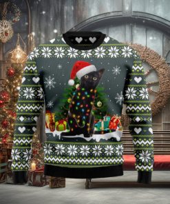 Black Cat Merry And Bright Xmas Gifts Full Wool Ugly Sweater