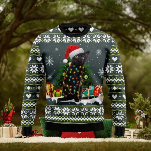 Black Cat Merry And Bright Xmas Gifts Full Wool Ugly Sweater