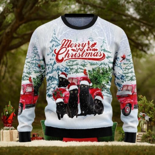 Black Cat Merry Christmas Knitted Ugly Christmas Sweater