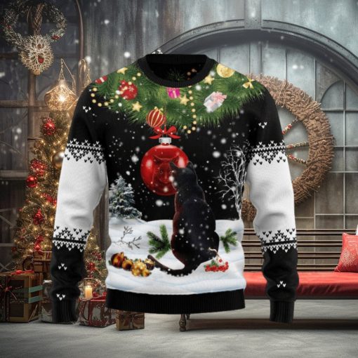 Black Cat Mirror 3D Holiday Knit Sweater