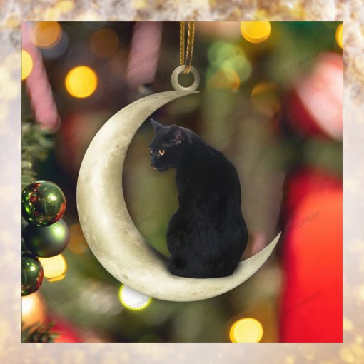 Black Cat Moon Flat Ornament