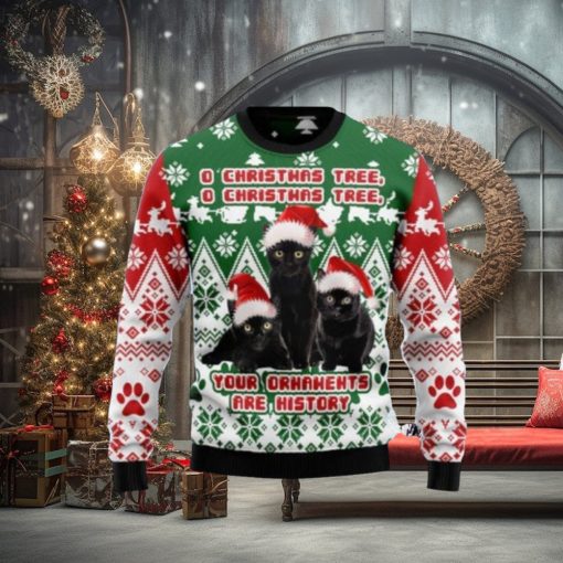 Black Cat Oh Christmas Tree Ugly Christmas Sweaters 3D