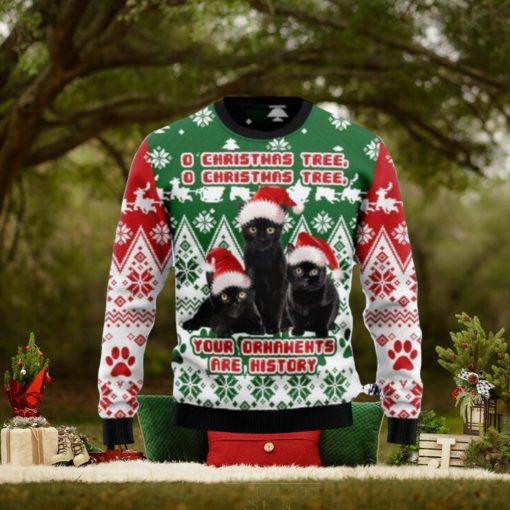 Black Cat Oh Christmas Tree Ugly Christmas Sweaters 3D