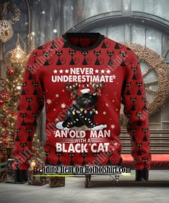 Black Cat Old Man Ugly Christmas Sweater