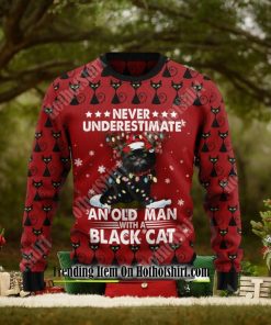 Black Cat Old Man Ugly Christmas Sweater
