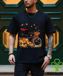 Black Cat On Fall Bicycle T Shirt