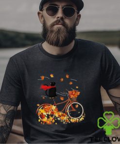Black Cat On Fall Bicycle T Shirt