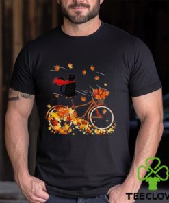 Black Cat On Fall Bicycle T Shirt