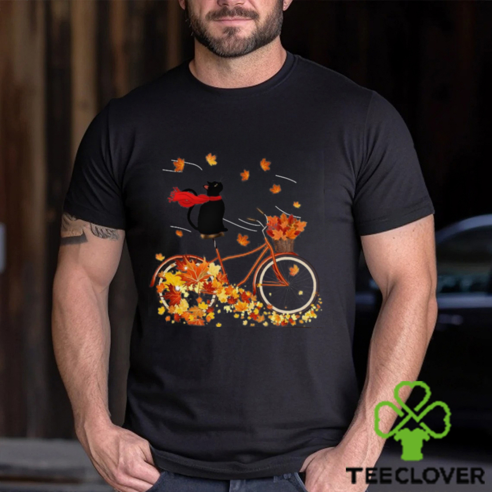 Black Cat On Fall Bicycle T Shirt Black Cat On Fall Bicycle T Shirt