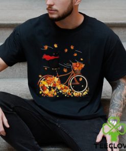 Black Cat On Fall Bicycle T Shirt