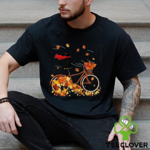 Black Cat On Fall Bicycle T Shirt