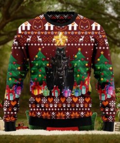 Black Cat Pine Tree All Over Print Wool Blend Ugly Xmas Sweater