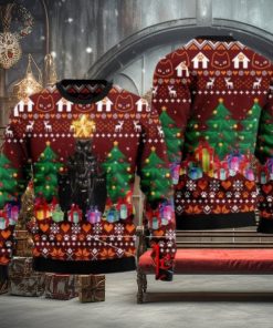 Black Cat Pine Tree Ugly Christmas Sweater Gift Knitting Sweater