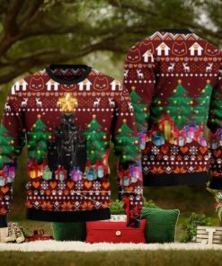 Black Cat Pine Tree Ugly Christmas Sweater Gift Knitting Sweater