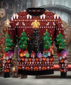 Black Cat Pine Tree Ugly Christmas Sweater