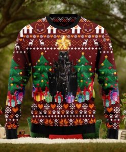 Black Cat Pine Tree Ugly Christmas Sweater