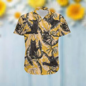 Black Cat Retro Vintage Style Men Custom Name Hawaiian Aloha Tropical Floral Button Up Shirt For Pet Lovers In Summer