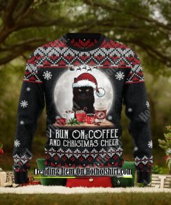Black Cat Run On Coffee Ugly Christmas Sweater