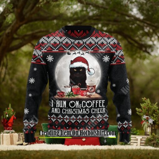 Black Cat Run On Coffee Ugly Christmas Sweater