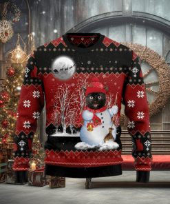 Black Cat Snowman Ugly Christmas Sweater