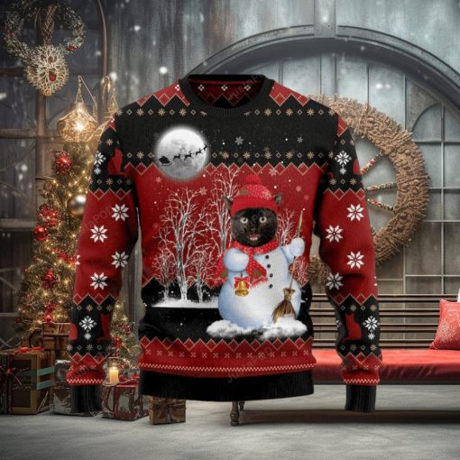 Black Cat Snowman Ugly Christmas Sweater