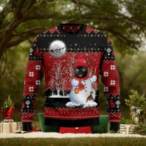 Black Cat Snowman Ugly Christmas Sweater