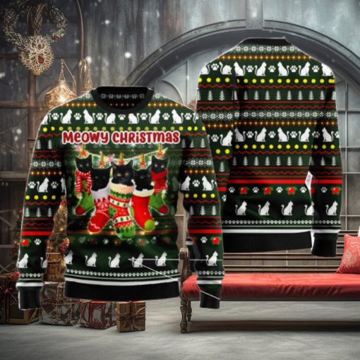 Black Cat Socks Ugly Christmas Sweater AOP All Over Printed Sweater