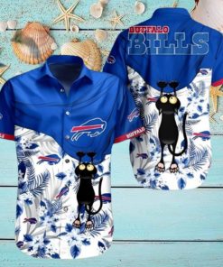 Black Cat Tropical Floral Buffalo Bills Hawaiian Shirt