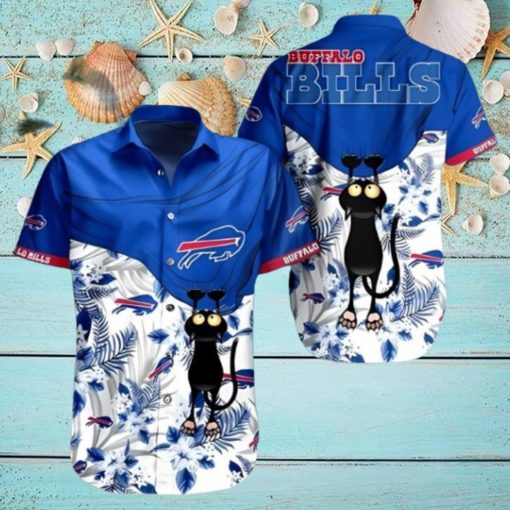 Black Cat Tropical Floral Buffalo Bills Hawaiian Shirt