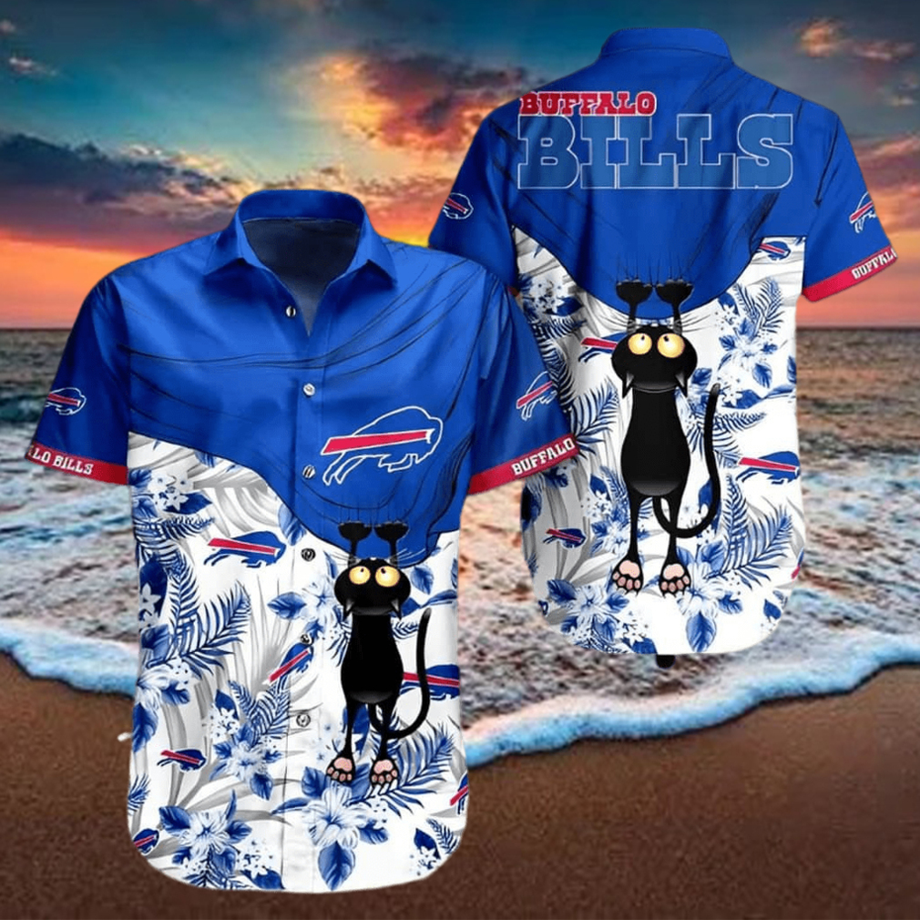 Black Cat Tropical Flowers Buffalo Bills Hawaiian Shirt