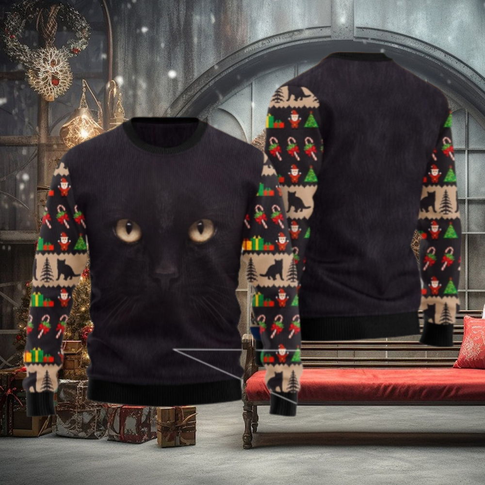 Black Cat Ugly Christmas Sweater, Cat Lover Gift For Christmas Sweater Black Cat Ugly Christmas Sweater, Cat Lover Gift For Christmas Sweater